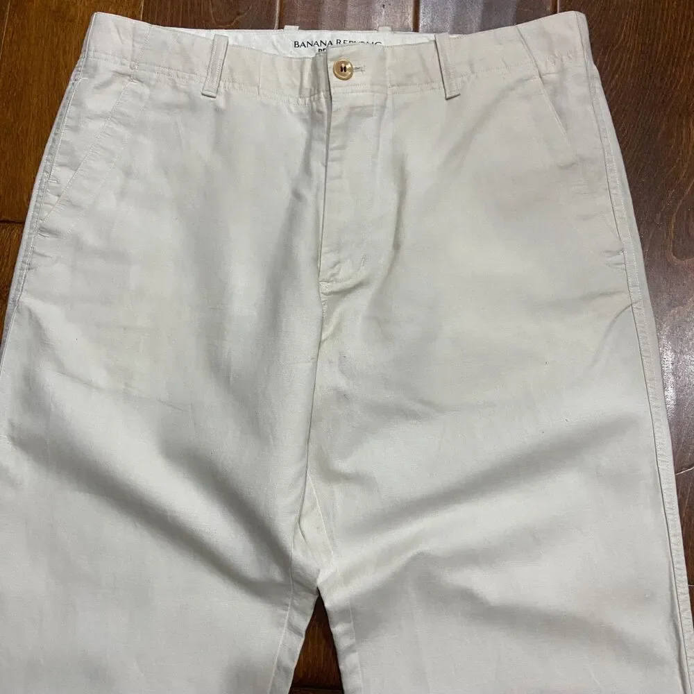 Banana Republic Casual Cream Relaxed Fit Linen Cotton Blend Pants Mens 33 x 30